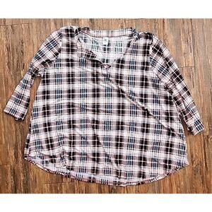 New Sew In Love Womens Blouse / Career Top Pink , Black, And Turquoise Plaid